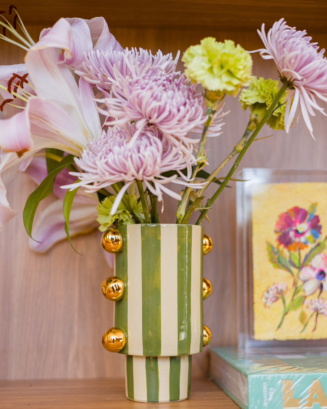 Vaso Giu Listrado com Ouro Verde - 18x10 cm