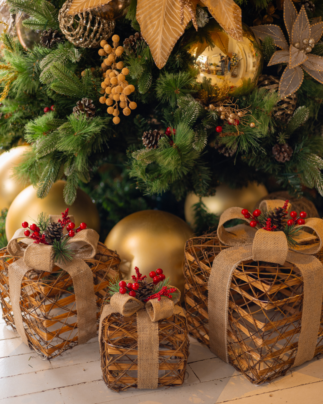 Conjunto de 3 Presentes Natalinos c/ LED - Marrom