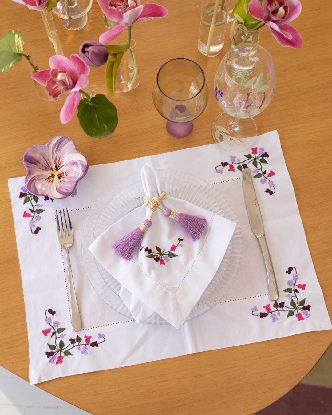 Porta-guardanapo Tassel Palha e Lilás