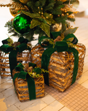 Conjunto de 3 Caixas de Presentes Natalinos com LED - Verde