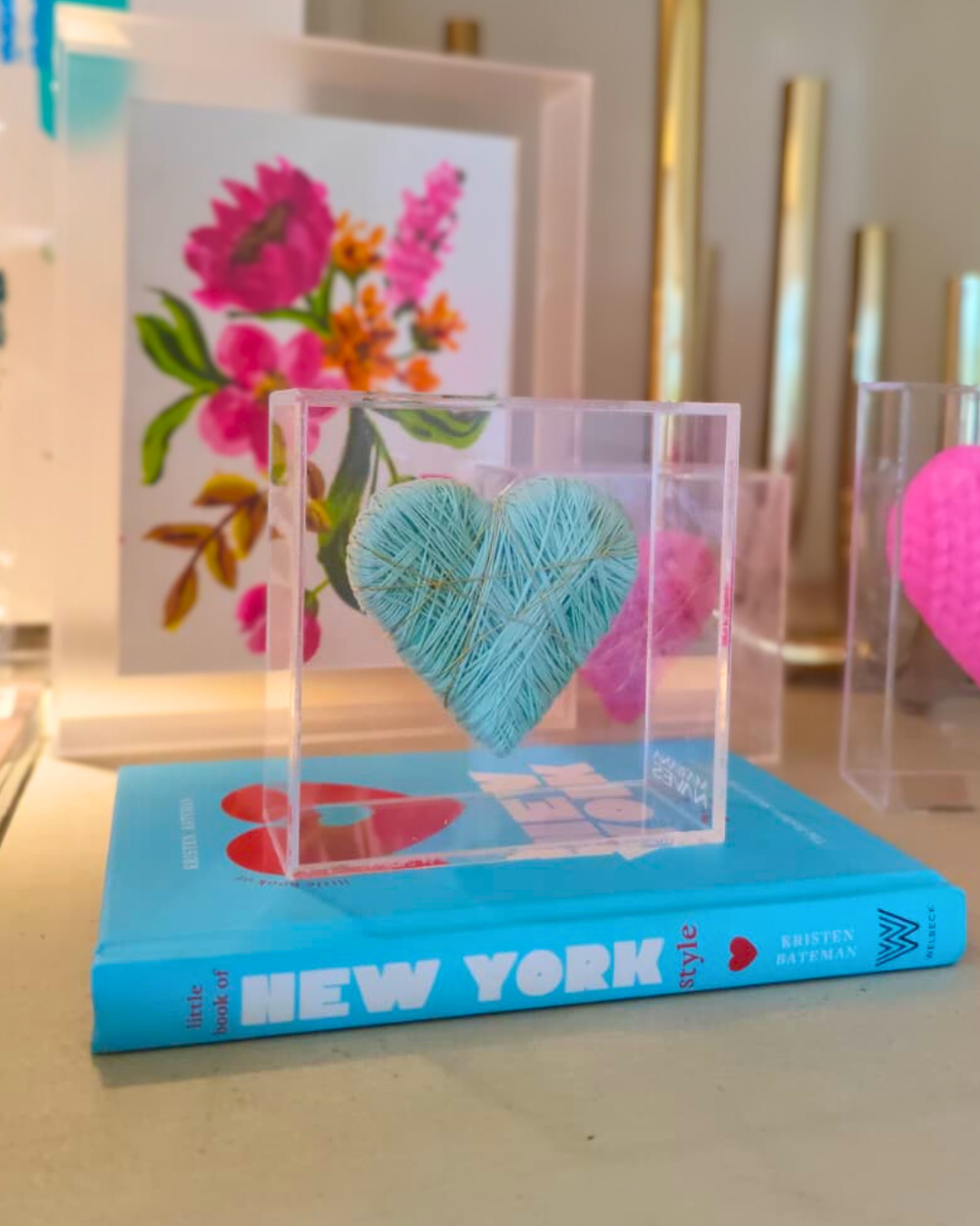 Caixa Acrílico Coração Fios de Cobre Pistache -  P