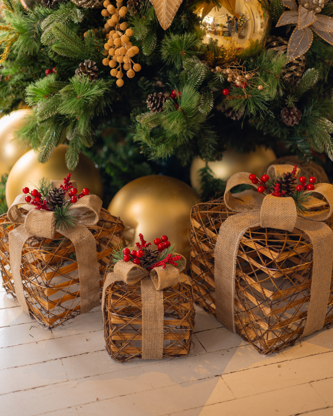 Conjunto de 3 Presentes Natalinos c/ LED - Marrom