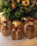 Conjunto de 3 Presentes Natalinos c/ LED - Marrom