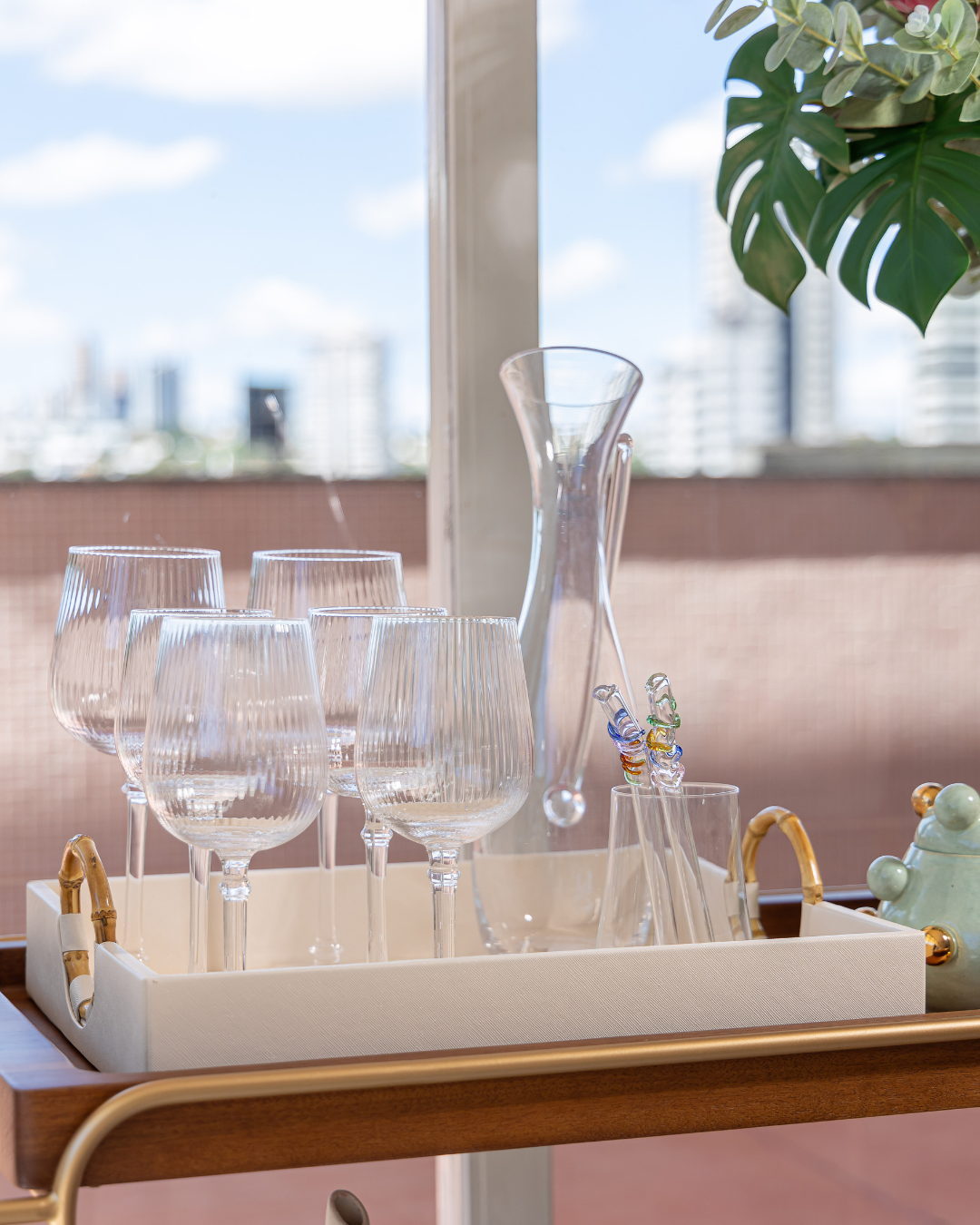 Taça Vinho Tinto Transparente Canelado - 24x10 cm