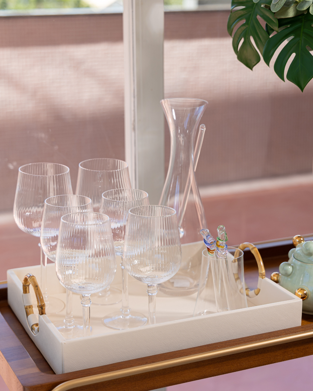 Taça Vinho Tinto Transparente Canelado - 24x10 cm