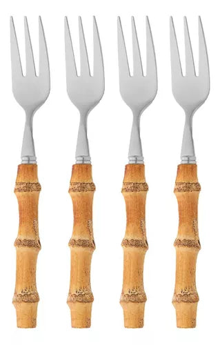 Conjunto 4 Garfos de Bolo de Aço Inox com Cabo de Bambu Tulum 16cm