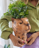 Escultura em Cerâmica Leopardo Savannah - 25x10 cm