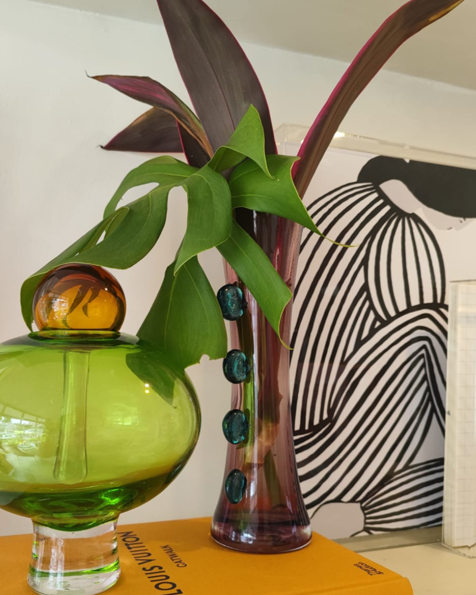 Vaso Aubergine Turquesa Vidro 9cm x 5,5cm x 27cm