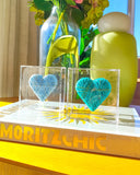 Caixa Acrílico Coração Fios de Cobre Verde Água -  P