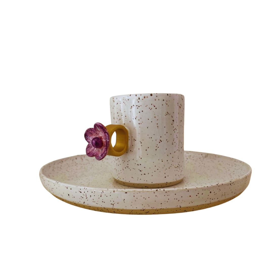 Prato Sobremesa Branco Com Pintinhas Cerâmica