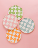 Conjunto 4 Pratos Rasos Xadrez com Ouro - Mix and Match
