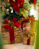 Conjunto de 3 Caixas de Presentes Natalinos com LED - Vermelho