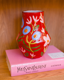 Vaso Cerâmica Vermelho Pintado à Mão