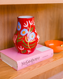 Vaso Cerâmica Vermelho Pintado à Mão