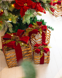 Conjunto de 3 Caixas de Presentes Natalinos com LED - Vermelho