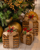 Conjunto de 3 Presentes Natalinos c/ LED - Marrom