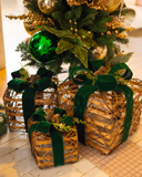 Conjunto de 3 Caixas de Presentes Natalinos com LED - Verde