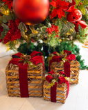 Conjunto de 3 Caixas de Presentes Natalinos com LED - Vermelho