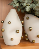 Vaso Orgânico Ice com Esferas Gota Douradas - 30x20cm