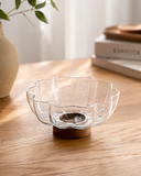Centro de Mesa Flor em Vidro com Base Madeira – 22 cm