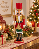 Quebra-nozes de Natal Sentinela III em madeira, em vermelho e dourado, 28cm