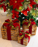 Conjunto de 3 Caixas de Presentes Natalinos com LED - Vermelho