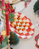 Bandeja Xadrez Vermelha em Cerâmica - 32x22cm