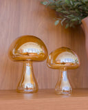 Escultura Decorativa Âmbar Cogumelo Pequena em Vidro - 13x10cm
