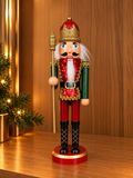 Quebra-Nozes Sentinela de Natal I em madeira, vermelho, verde e dourado com coroa dourada – quebra-nozes de Natal 28cm