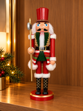 Quebra-Nozes Sentinela de Natal IV em madeira, vermelho e verde com detalhes dourados – quebra-nozes de Natal 28cm