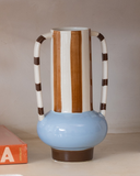 Vaso Decorativo Listras Terracota e Azul com Alças – 28 cm