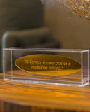 Caixa Acrílico Placa Dourada "O Senhor é meu Pastor, e Nada me Faltará" - 20x08cm
