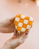 Caixa Decorativa Coração Xadrez Ocre em Cerâmica - 9x5cm