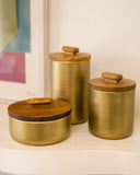Kit de Potes Decorativos Brise em Metal e Madeira - 3Pçs