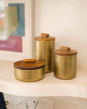 Kit de Potes Decorativos Brise em Metal e Madeira - 3Pçs