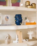 Vaso Orgânico Azul com Esferas Gota Douradas - 29x20cm