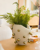 Vaso Orgânico Ice com Esferas Gota Douradas - 27x24cm