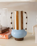 Vaso Decorativo Listras Terracota e Azul com Alças – 28 cm