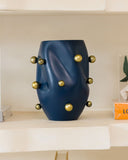 Vaso Orgânico Azul com Esferas Gota Douradas - 29x20cm