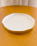 Bandeja Decorativa Redonda Éclat de Porcelana Branco e Dourado - 22cm