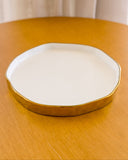 Bandeja Decorativa Redonda Éclat de Porcelana Branco e Dourado - 22cm
