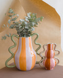 Vaso em Cerâmica Ondas Coloridas Laranja e Lilás - 27x30cm