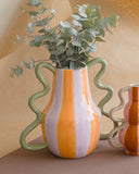 Vaso em Cerâmica Ondas Coloridas Laranja e Lilás - 27x30cm