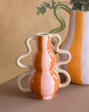 Vaso em Cerâmica Ondas Coloridas Laranja e Rosa - 18x20cm