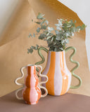 Vaso em Cerâmica Ondas Coloridas Laranja e Lilás - 27x30cm