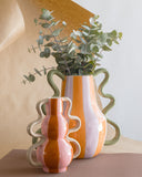 Vaso em Cerâmica Ondas Coloridas Laranja e Rosa - 18x20cm