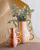 Vaso em Cerâmica Ondas Coloridas Laranja e Lilás - 27x30cm