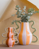 Vaso em Cerâmica Ondas Coloridas Laranja e Rosa - 18x20cm