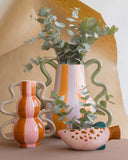Vaso em Cerâmica Ondas Coloridas Laranja e Rosa - 18x20cm