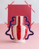 Vaso em Cerâmica Ondas Coloridas Vermelho e Branco - 23x25cm